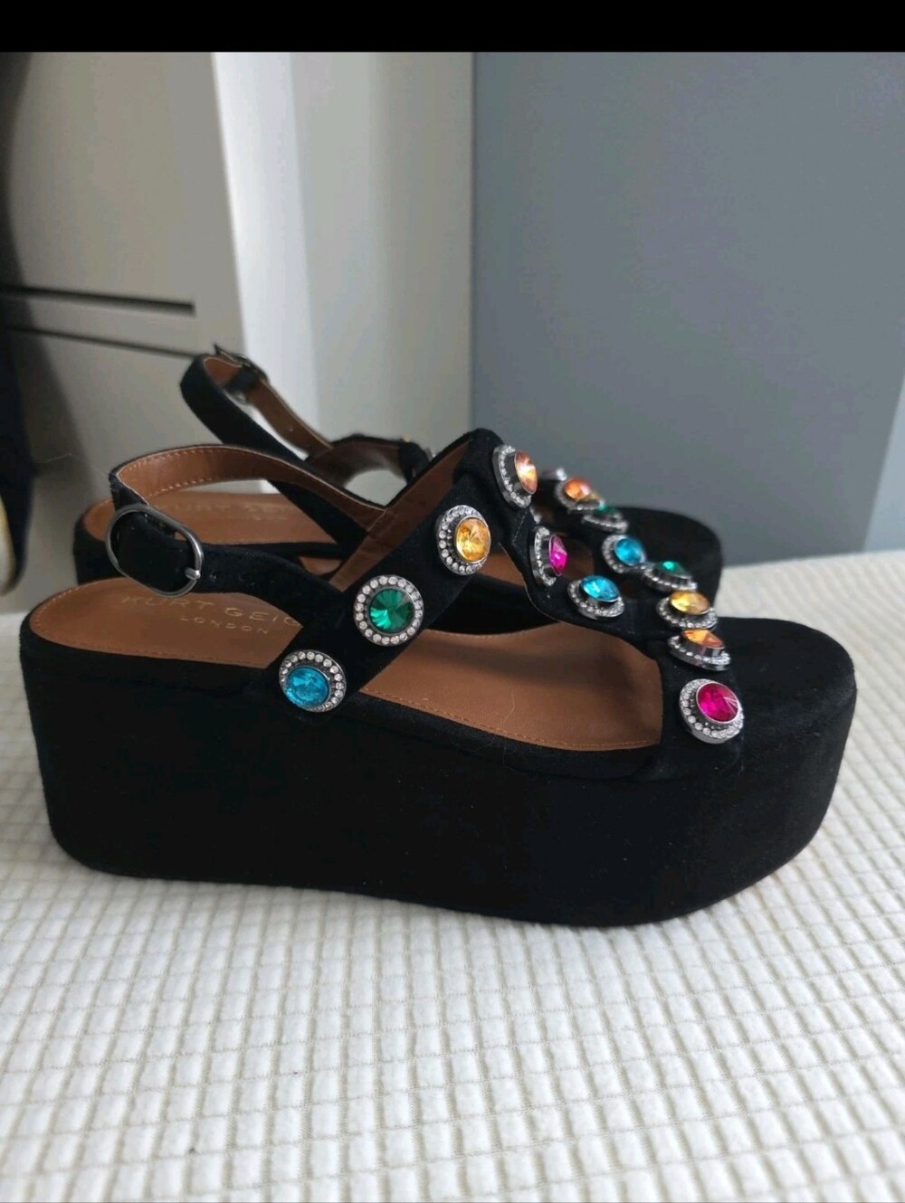 Kurt Geiger Black Jewel Octavia Platform Sandals Size 36.5 / 6.5